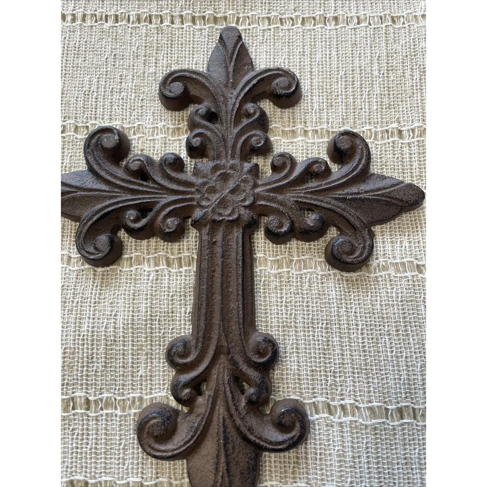 VTG Cast Iron 9 Inch Ornate Wall Mount Christian Cross‎